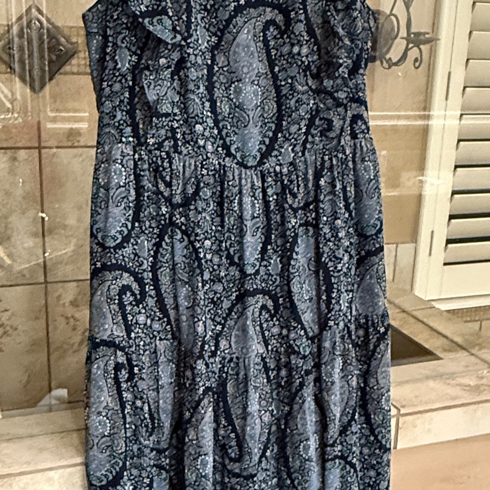 J. Crew Factory Navy and Light Blue Paisley Strapless Dress